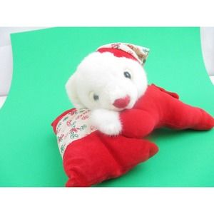 Vntg Christmas Bear Pillow Plush Stuffed Decoration